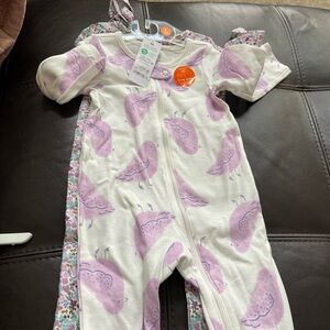 Purple Bird Print Kids One Piece